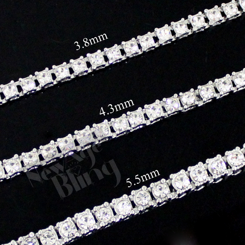 14k White Gold Plated Iced 1 Row Tennis Necklace Choker Flooded Cubic Zirconia