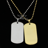 Stainless Steel Dog Tag Military 16"-40" with 3mm Ball Gold Plated Necklace