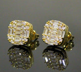 Iced Square Studs 14k Gold Plated Micro Pave Cz Push Back Earrings High Quality