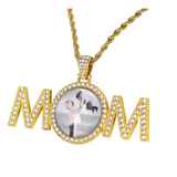 Mom Photo Cz Pendant Picture + Glass Gold Plated 24" Stainless Steel Necklace