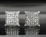 Mens Medium Flat Screen Icy CZ Earrings Square 10mm Studs 14k Gold Plated