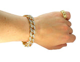 Mens 2pc Miami Cuban Link CZ Bracelet Ring Set  14k Gold Plated Hip Hop Jewelry