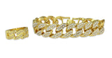 Mens 2pc Miami Cuban Link CZ Bracelet Ring Set  14k Gold Plated Hip Hop Jewelry