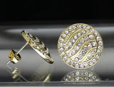 Men Women Large Round 14k Gold Plated Hip Hop Statement Studs 16mm CZ Earrings