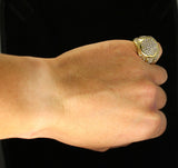 Mens Iced Round Pinky Ring Cz Band 14k Gold Plated Hip Hop Jewelry