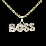 Iced Cz Boss Pendant 14k Gold or Silver Plated 24" Rope Necklace Hip Hop Jewelry