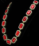 Mens Icy Large Red Rhinestone Chain 14k Gold Plated Necklace Hip Hop Fashion
