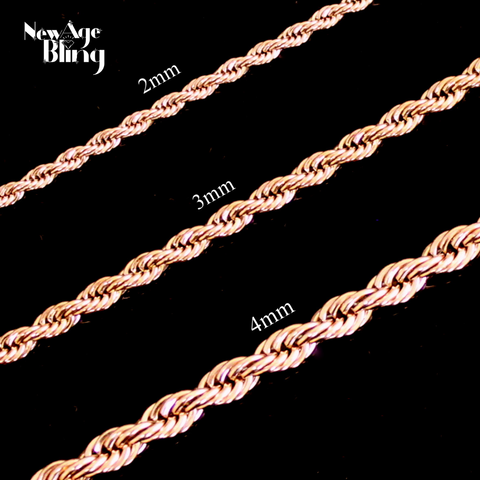 Stainless Steel Rope Chain 14k Rose Gold Plated 16"-30" Men Women Necklace 2-5mm