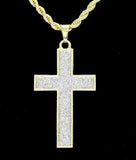 Frosted Star Dust Cross Pendant 14k Gold Plated 24" Rope Necklace Hip Hop