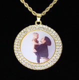 CZ Photo Pendant 14k Gold Plated Stainless Steel Rope Chain Picture Included