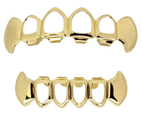 Fangs Open Face Custom Fit 14k Gold Plated Top Bottom Set Teeth Grillz Free Case