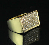 Mens Iced CZ Pinky Ring 14k Gold Plated Concave Design Hip Hop Size 6-12