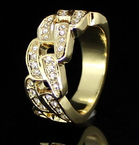 Mens Cuban Link Pinky CZ Ring 14k Gold Plated Hip Hop Jewelry Size 5-12