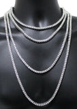14k White Gold Plated Iced 1 Row Tennis Necklace Choker Flooded Cubic Zirconia