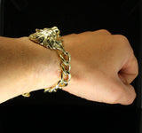 Mens Mighty Lion CZ Cuban Link Chunky Bracelet 14k Gold Plated Iced Hip Hop