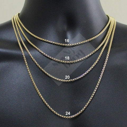 Stainless Steel 3mm Round Box Chain 14k Gold Plated 7"-32" Mens Womens Necklace