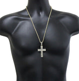 Iced CZ Cross Baguette Pendant 14k Gold Plated 24" Rope Necklace Hip Hop Jewelry