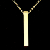 Women Stainless Steel 3D Pillar Bar Vertical 4 Side Gold Plated Pendant Necklace