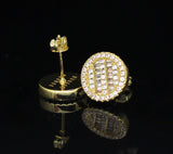 Iced Round Studs 14k Gold Plated Micro Pave Cz Push Back Earrings High Quality