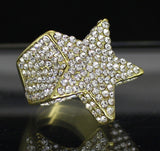 Mens Iced Star Pinky Ring Cz Band 14k Gold Plated Hip Hop Jewelry
