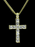 Men Women Iced Rhinestone Cross 1.5" Pendant 14k Gold Plated 24" Cuban Necklace