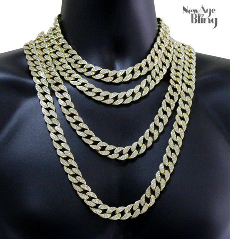 Iced Miami Cuban Link Chain 14k Gold Plated 7.5"-36" Choker Hip Hop Cz Necklace