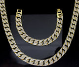 Mens Necklace Bracelet Set Iced CZ Cuban Curb Link Chain 14k Gold Plated Hip Hop