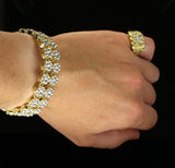 Mens 2pc Cluster 2 Row Bracelet CZ Ring Set 14k Gold Plated Hip Hop Fashion