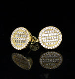 Iced Round Studs 14k Gold Plated Micro Pave Cz Push Back Earrings High Quality