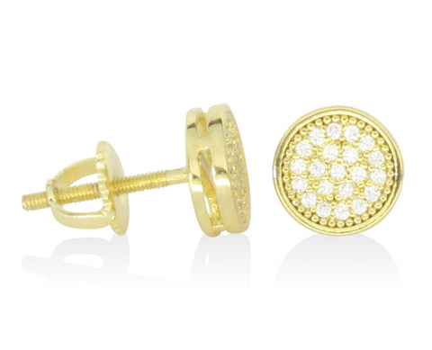 Men Women Round Earrings Studs 8mm 14k Gold Plated Micro pave Cz Hip Hop Fashion