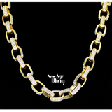 Mens 12mm Iced CZ Rolo Link 14k Gold Plated 16"-30" Hip Hop Oval Necklace