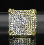 Mens Iced Square Pinky Ring Cz Band 14k Gold Plated Hip Hop Fashion
