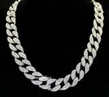 Iced CZ Miami Cuban Choker Link 14k White Gold Plated 16"-36" Hip Hop Necklace
