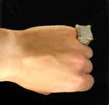 Mens Iced Square Pinky Ring Cz Band 14k Gold Plated Hip Hop Fashion