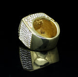 Mens Large Iced CZ Square Pinky Ring Band 14k Gold Plated Hip Hop Fashion
