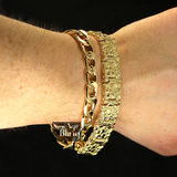 Mens 2pc 8" Bracelet Set Cuban and Nugget Links 14k Gold Plated Hip Hop Jewelry