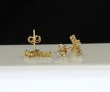 Mens Womens Cz Cross Studs Gold Plated Push Back Iced Fashion Earrings