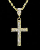 Iced Cross CZ Pendant Hip Hop Fashion 14k Gold Plated w/ 24" Rope Chain