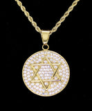 6 Point Star CZ Pendant Stainless Steel Gold Plated 24" Rope Never Fade/Tarnish