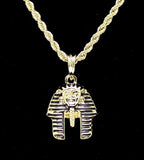 Mini Pharaoh Head Pendant 14k Gold Plated w/ 24" Rope Chain Hip Hop Necklace