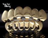 Custom Fit 14k Gold Plated Teeth Grillz Caps Top & Bottom Set Grill + Free Case