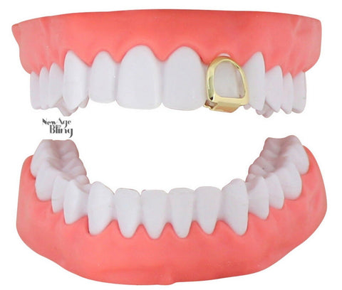 Open Face Grill Single Tooth Cap Custom Fit 14k Gold Plated Grillz w/Mold + Case