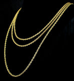3pc Rope Chain Set 3mm 18" 20" 24" Necklaces 14k Gold Plated Mens Womens