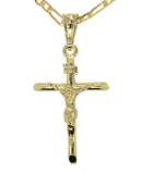 14k Gold Plated Crucifix Pendant 20" Figaro Chain Men Women Necklace