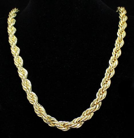Mens 24" Thick RopeChain 10mm 14k Gold Plated Solid Necklace HipHop High Quality