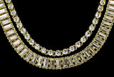 2pc Chain Set 14k Gold Plated Baguette Round 1 Row Link CZ Necklaces