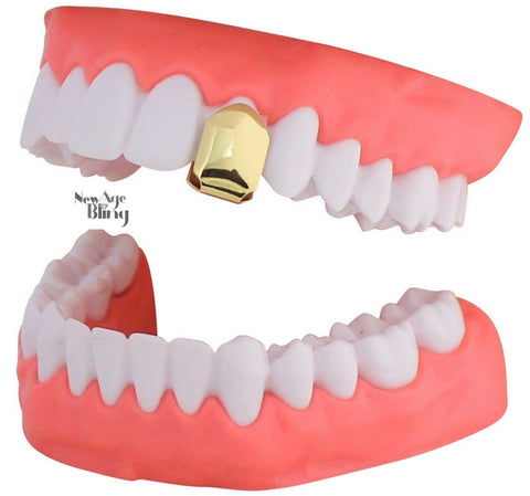 14k Gold Plated Small Single Tooth Cap Grillz Teeth w/Mold Hip Hop Grill + Case