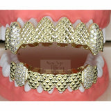 Fangs Dia Cut Custom Fit 14k Gold Plated Top Bottom Cubic Zirconia Grillz Teeth