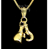 Boxing Gloves Pendant Necklace 18k Gold Plated Men Women 24" Round Box Chain