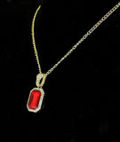 Red Large Rhinestone Pendant 20" Rope Chain Necklace 14k Gold Plated